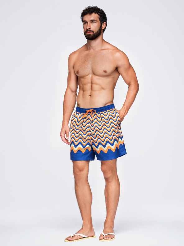 Ombre Clothing Muške kupaće gaće s motivom vodoravnih valova – narančasto-plave V1 OM-SRSS-0221 Ombre Clothing