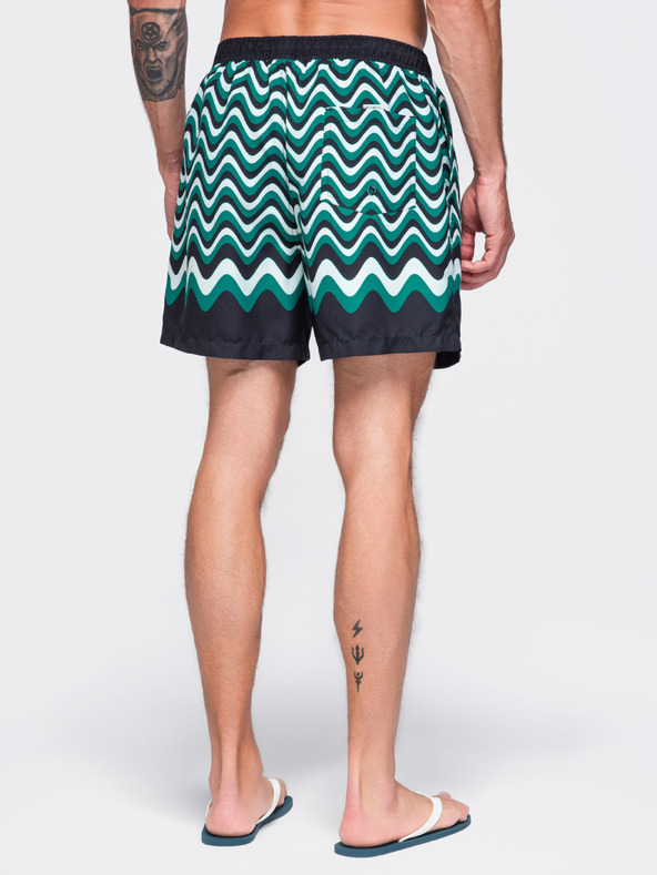 Ombre Clothing Muške kupaće gaće s motivom vodoravnih valova – zeleno-crne V2 OM-SRSS-0221 Ombre Clothing