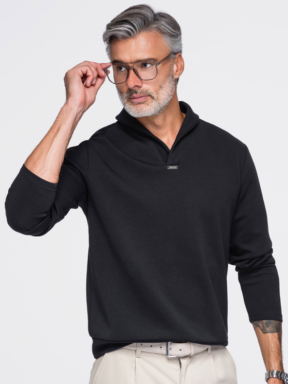 Ombre Clothing Muška majica bez dugmadi sa svinutim ovratnikom – crna V5 OM-SSNZ-0262 Ombre Clothing
