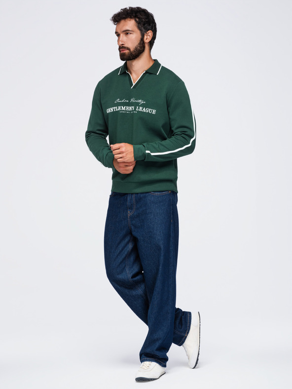 Ombre Clothing Muška majica s ovratnikom i V izrezom sa vezom na prsima – tamno zelena V3 OM-SSNZ-0268 Ombre Clothing