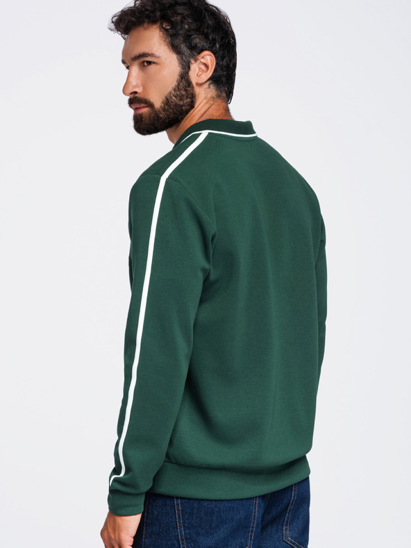 Ombre Clothing Muška majica s ovratnikom i V izrezom sa vezom na prsima – tamno zelena V3 OM-SSNZ-0268 Ombre Clothing