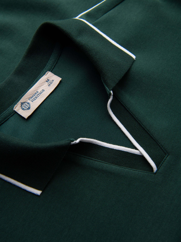 Ombre Clothing Muška majica s ovratnikom i V izrezom sa vezom na prsima – tamno zelena V3 OM-SSNZ-0268 Ombre Clothing