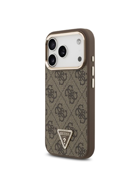 Guess Guess PU Leather 4G Strass Triangle Logo Gold Frame MagSafe Stražnji Štitnik za iPhone 18 Pro Smeđa