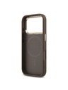 Guess Guess PU Leather 4G Strass Triangle Logo Gold Frame MagSafe Stražnji Štitnik za iPhone 18 Pro Smeđa