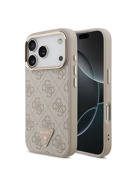 Guess Guess PU Leather 4G Strass Triangle Logo Gold Frame MagSafe Stražnji Štitnik za iPhone 18 Pro Ružičasta