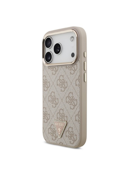 Guess Guess PU Leather 4G Strass Triangle Logo Gold Frame MagSafe Stražnji Štitnik za iPhone 18 Pro Ružičasta
