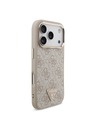 Guess Guess PU Leather 4G Strass Triangle Logo Gold Frame MagSafe Stražnji Štitnik za iPhone 18 Pro Ružičasta