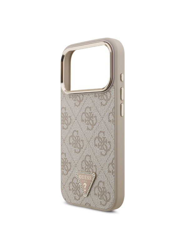 Guess Guess PU Leather 4G Strass Triangle Logo Gold Frame MagSafe Stražnji Štitnik za iPhone 18 Pro Ružičasta
