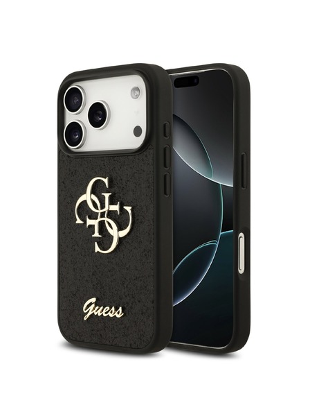 Guess Guess PU Fixed Glitter 4G Metal Logo Stražnji Štitnik za iPhone 18 Pro Crna