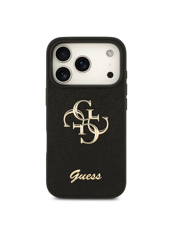 Guess Guess PU Fixed Glitter 4G Metal Logo Stražnji Štitnik za iPhone 18 Pro Crna