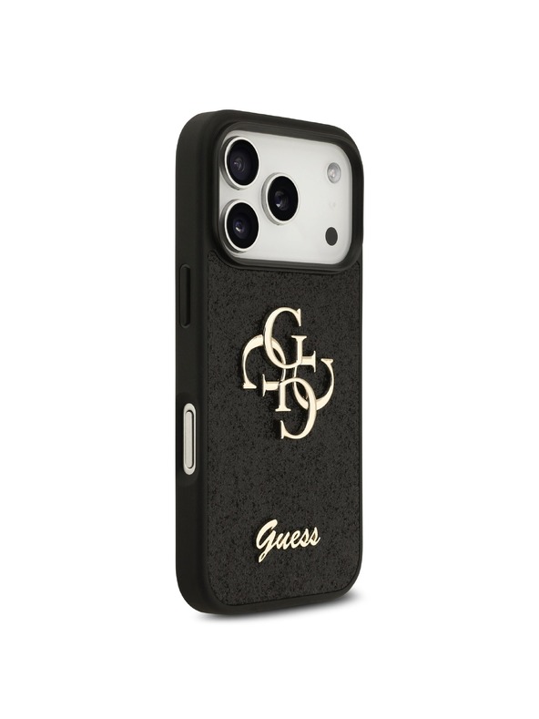 Guess Guess PU Fixed Glitter 4G Metal Logo Stražnji Štitnik za iPhone 18 Pro Crna