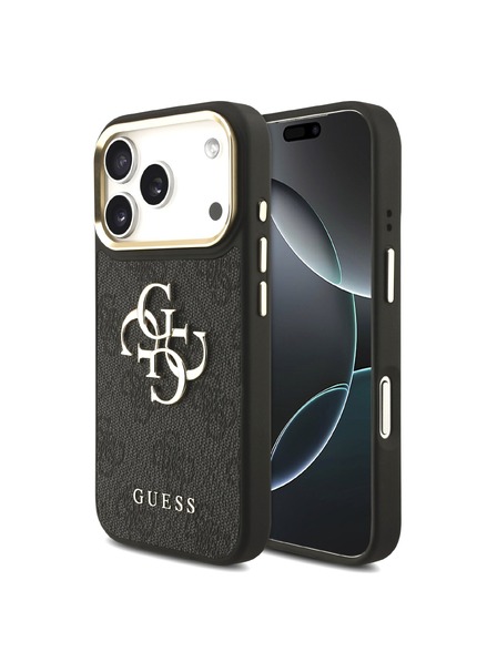 Guess Guess PU Leather 4G Metal Logo Gold Frame Stražnji Štitnik za iPhone 18 Pro Crna