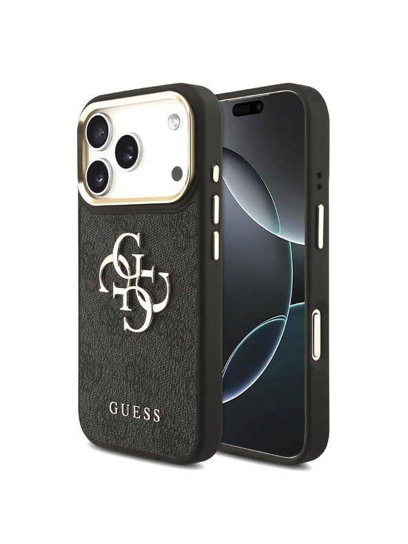 Guess Guess PU Leather 4G Metal Logo Gold Frame Stražnji Štitnik za iPhone 18 Pro Crna