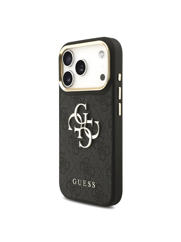 Guess Guess PU Leather 4G Metal Logo Gold Frame Stražnji Štitnik za iPhone 18 Pro Crna