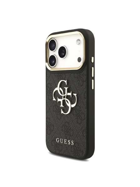 Guess Guess PU Leather 4G Metal Logo Gold Frame Stražnji Štitnik za iPhone 18 Pro Crna