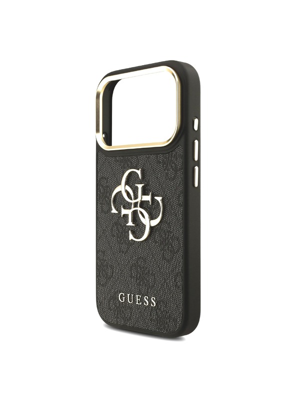 Guess Guess PU Leather 4G Metal Logo Gold Frame Stražnji Štitnik za iPhone 18 Pro Crna