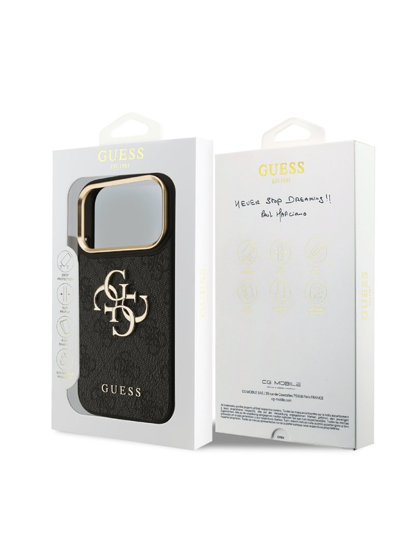 Guess Guess PU Leather 4G Metal Logo Gold Frame Stražnji Štitnik za iPhone 18 Pro Crna