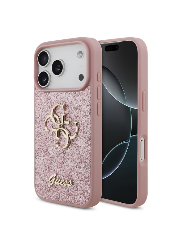 Guess Guess PU Fixed Glitter 4G Metal Logo Stražnji Štitnik za iPhone 18 Pro Ružičasta