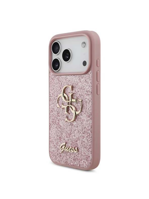 Guess Guess PU Fixed Glitter 4G Metal Logo Stražnji Štitnik za iPhone 18 Pro Ružičasta