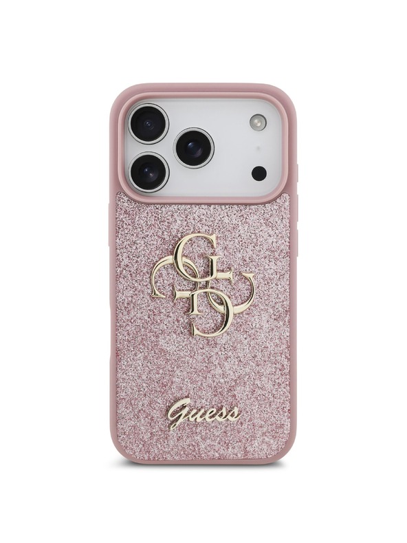 Guess Guess PU Fixed Glitter 4G Metal Logo Stražnji Štitnik za iPhone 18 Pro Ružičasta