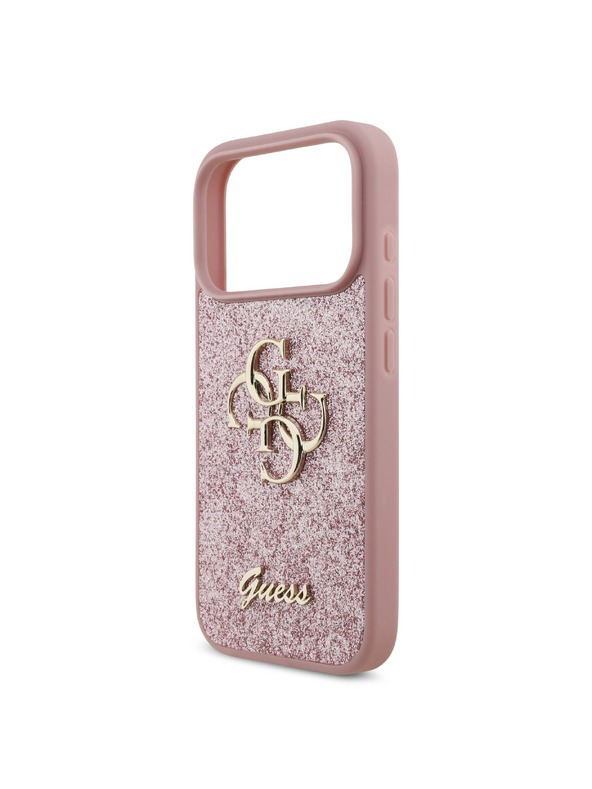 Guess Guess PU Fixed Glitter 4G Metal Logo Stražnji Štitnik za iPhone 18 Pro Ružičasta