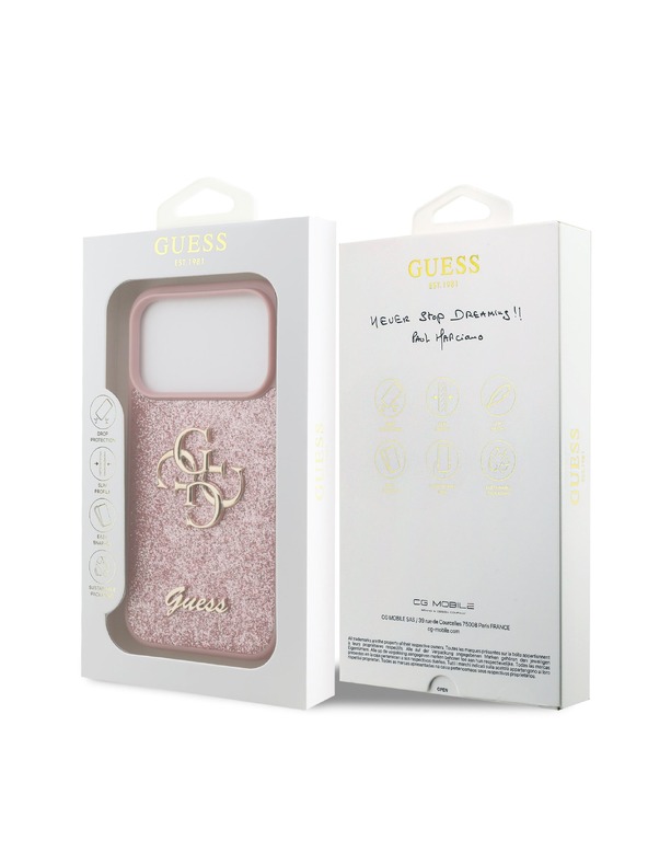 Guess Guess PU Fixed Glitter 4G Metal Logo Stražnji Štitnik za iPhone 18 Pro Ružičasta