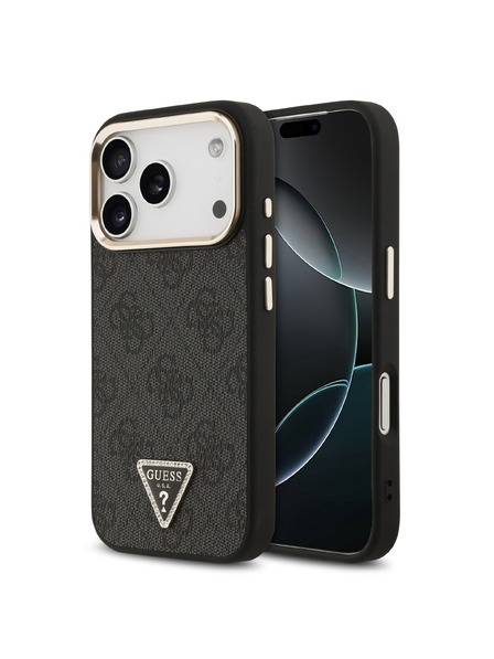 Guess Guess PU Leather 4G Strass Triangle Logo Gold Frame MagSafe Stražnji Štitnik za iPhone 18 Pro Ružičasta