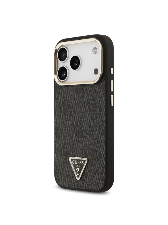 Guess Guess PU Leather 4G Strass Triangle Logo Gold Frame MagSafe Stražnji Štitnik za iPhone 18 Pro Ružičasta