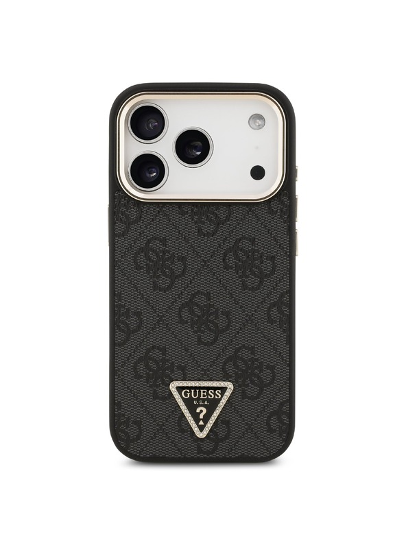 Guess Guess PU Leather 4G Strass Triangle Logo Gold Frame MagSafe Stražnji Štitnik za iPhone 18 Pro Ružičasta