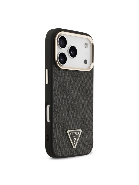 Guess Guess PU Leather 4G Strass Triangle Logo Gold Frame MagSafe Stražnji Štitnik za iPhone 18 Pro Ružičasta