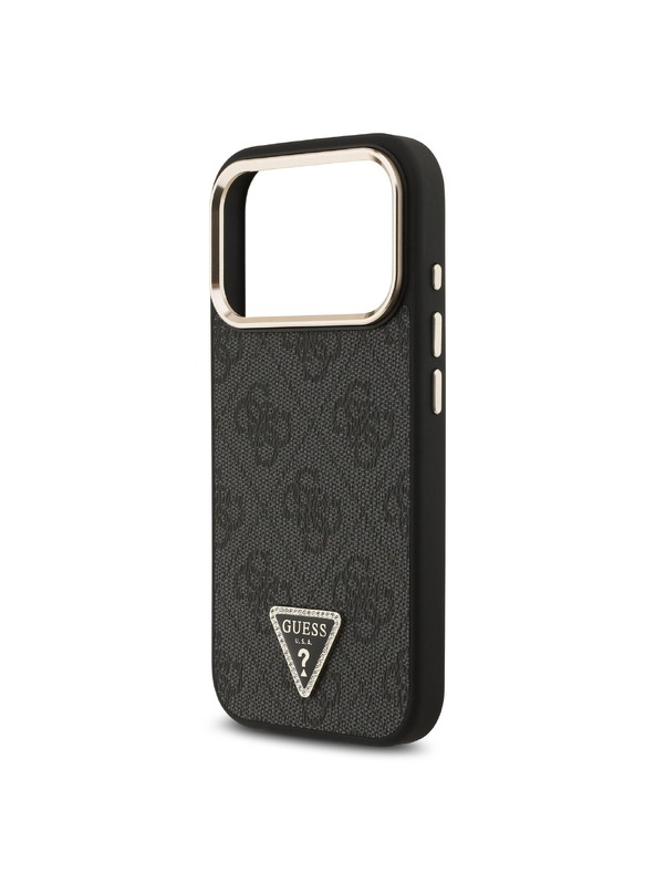 Guess Guess PU Leather 4G Strass Triangle Logo Gold Frame MagSafe Stražnji Štitnik za iPhone 18 Pro Ružičasta