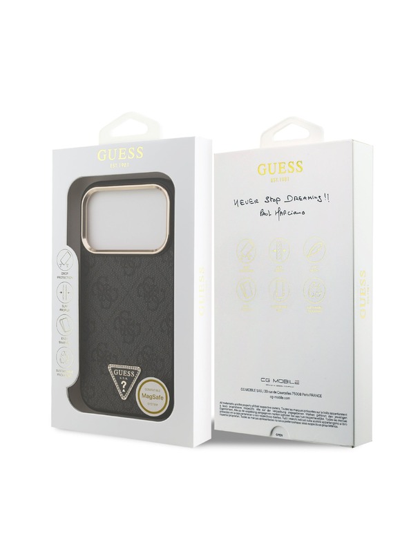 Guess Guess PU Leather 4G Strass Triangle Logo Gold Frame MagSafe Stražnji Štitnik za iPhone 18 Pro Ružičasta