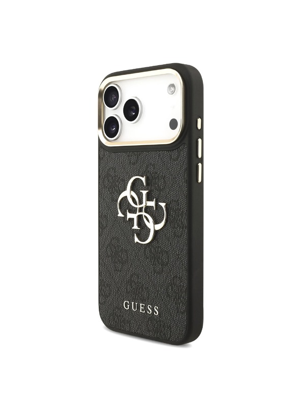Guess Guess PU Leather 4G Metal Logo Gold Frame Stražnji Štitnik za iPhone 18 Pro Max Crna