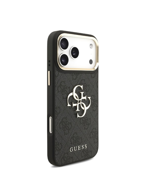 Guess Guess PU Leather 4G Metal Logo Gold Frame Stražnji Štitnik za iPhone 18 Pro Max Crna