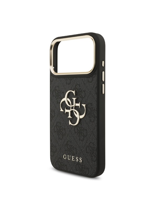 Guess Guess PU Leather 4G Metal Logo Gold Frame Stražnji Štitnik za iPhone 18 Pro Max Crna