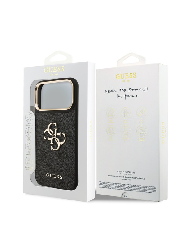 Guess Guess PU Leather 4G Metal Logo Gold Frame Stražnji Štitnik za iPhone 18 Pro Max Crna