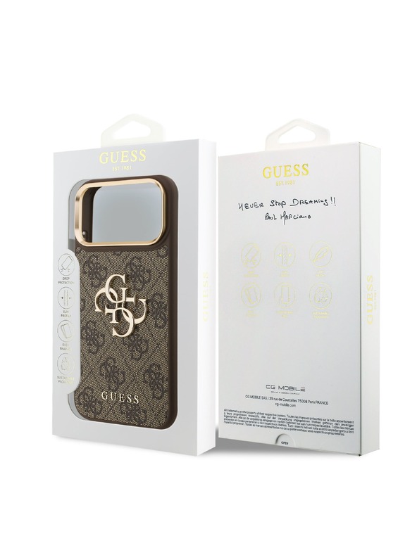 Guess Guess PU Leather 4G Metal Logo Gold Frame Stražnji Štitnik za iPhone 18 Pro Max Smeđa
