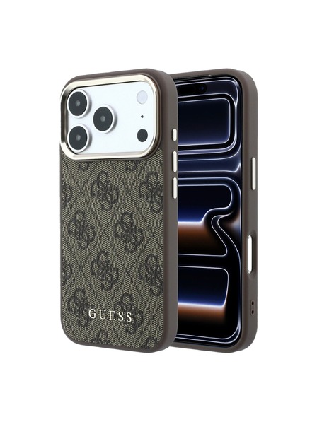 Guess Guess PU Leather 4G Gold Frame MagSafe Stražnji Štitnik za iPhone 18 Pro Max Smeđa
