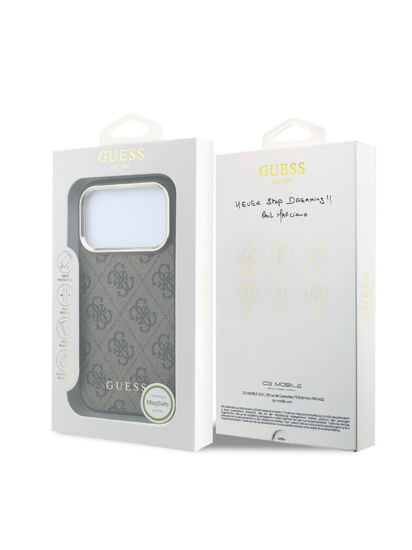 Guess Guess PU Leather 4G Gold Frame MagSafe Stražnji Štitnik za iPhone 18 Pro Max Smeđa