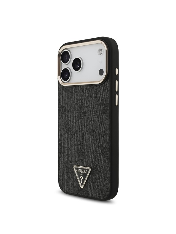Guess Guess PU Leather 4G Strass Triangle Logo Gold Frame MagSafe Stražnji Štitnik za iPhone 18 Pro Max Crna