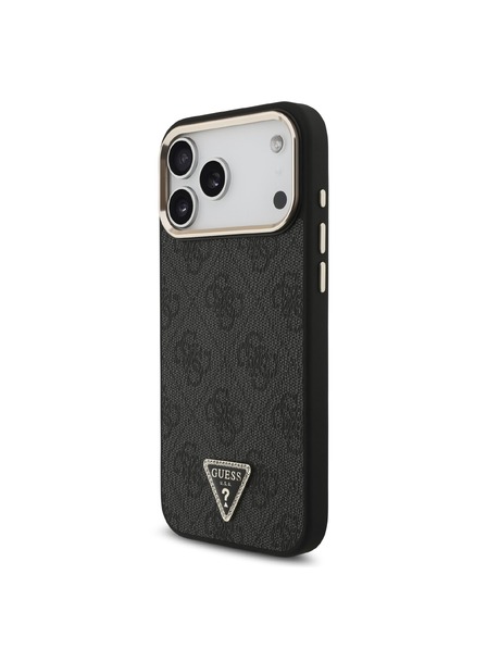 Guess Guess PU Leather 4G Strass Triangle Logo Gold Frame MagSafe Stražnji Štitnik za iPhone 18 Pro Max Crna