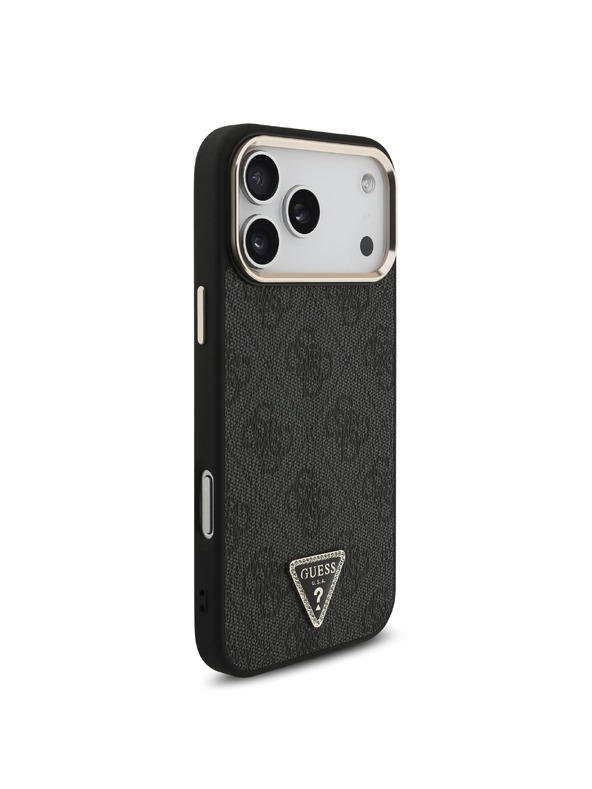 Guess Guess PU Leather 4G Strass Triangle Logo Gold Frame MagSafe Stražnji Štitnik za iPhone 18 Pro Max Crna