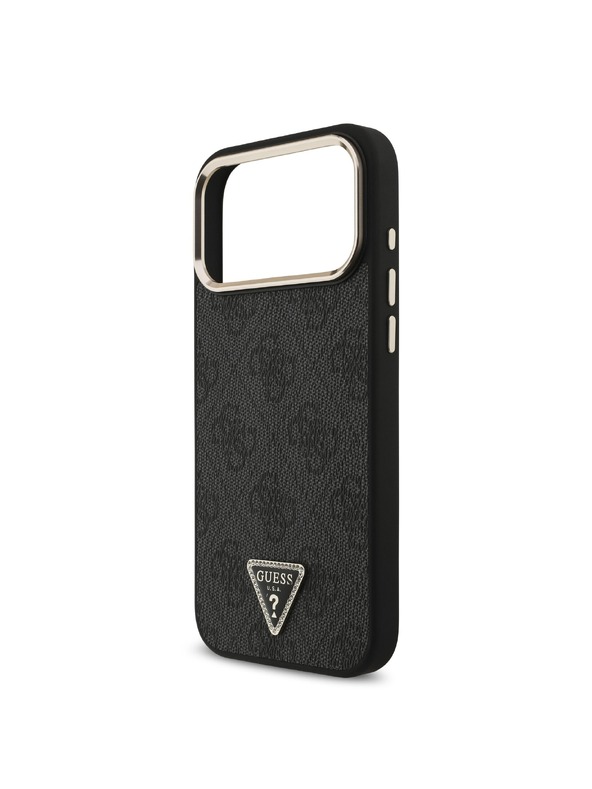 Guess Guess PU Leather 4G Strass Triangle Logo Gold Frame MagSafe Stražnji Štitnik za iPhone 18 Pro Max Crna