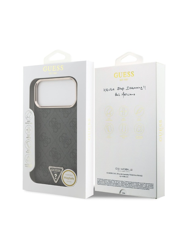 Guess Guess PU Leather 4G Strass Triangle Logo Gold Frame MagSafe Stražnji Štitnik za iPhone 18 Pro Max Crna
