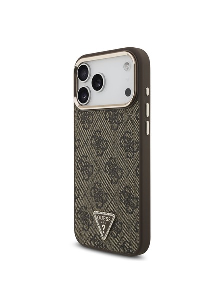 Guess Guess PU Leather 4G Strass Triangle Logo Gold Frame MagSafe Stražnji Štitnik za iPhone 18 Pro Max Smeđa