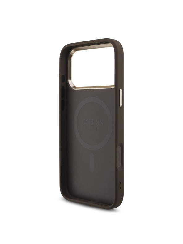 Guess Guess PU Leather 4G Strass Triangle Logo Gold Frame MagSafe Stražnji Štitnik za iPhone 18 Pro Max Smeđa