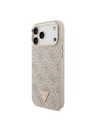 Guess Guess PU Leather 4G Strass Triangle Logo Gold Frame MagSafe Stražnji Štitnik za iPhone 18 Pro Max Ružičasta