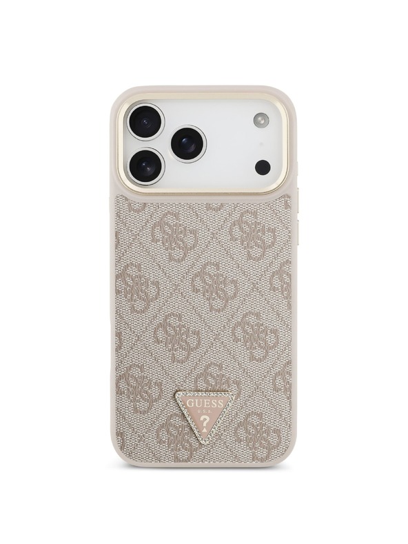 Guess Guess PU Leather 4G Strass Triangle Logo Gold Frame MagSafe Stražnji Štitnik za iPhone 18 Pro Max Ružičasta