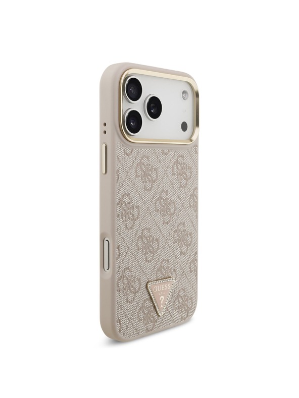 Guess Guess PU Leather 4G Strass Triangle Logo Gold Frame MagSafe Stražnji Štitnik za iPhone 18 Pro Max Ružičasta