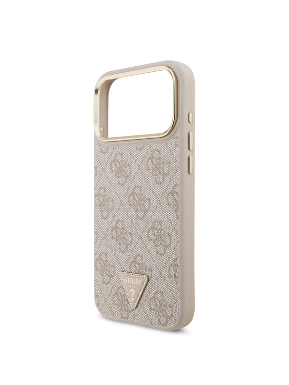 Guess Guess PU Leather 4G Strass Triangle Logo Gold Frame MagSafe Stražnji Štitnik za iPhone 18 Pro Max Ružičasta